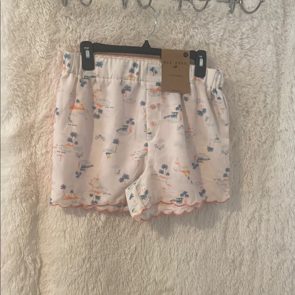 Rae Dunn Orange and White Casual Shorts with Scalloped Hem